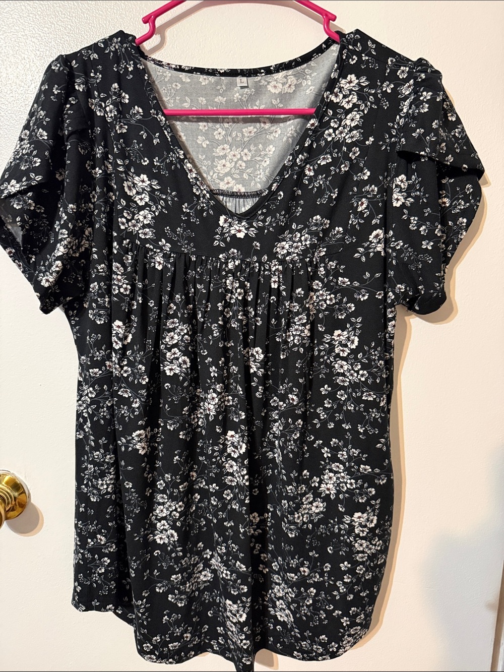 Black Floral V-Neck Women’s Top